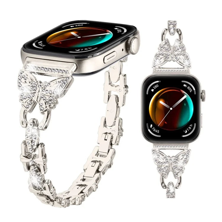 For Huawei Watch Fit 3 Rhinestone Decor Butterfly Design Watch Band Stainless Steel Wrist Strap
