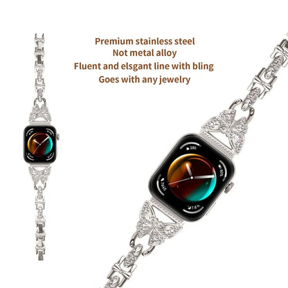 For Huawei Watch Fit 3 Rhinestone Decor Butterfly Design Watch Band Stainless Steel Wrist Strap