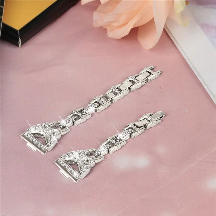 For Huawei Watch Fit 3 Rhinestone Decor Butterfly Design Watch Band Stainless Steel Wrist Strap