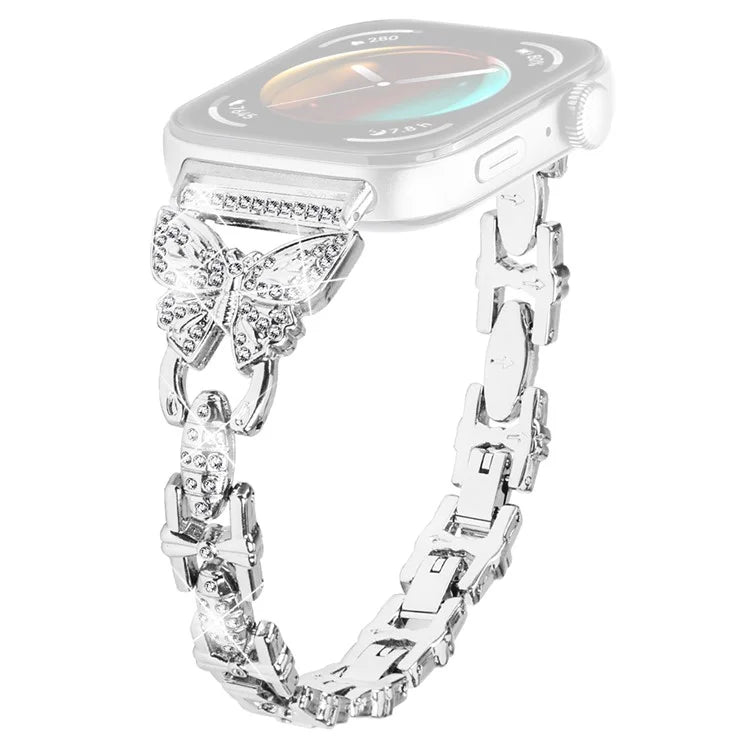 For Huawei Watch Fit 3 Rhinestone Decor Butterfly Design Watch Band Stainless Steel Wrist Strap