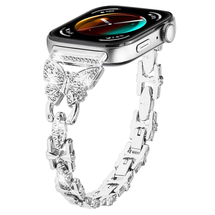 For Huawei Watch Fit 3 Rhinestone Decor Butterfly Design Watch Band Stainless Steel Wrist Strap