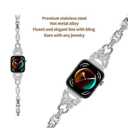 For Huawei Watch Fit 3 Rhinestone Decor Butterfly Design Watch Band Stainless Steel Wrist Strap