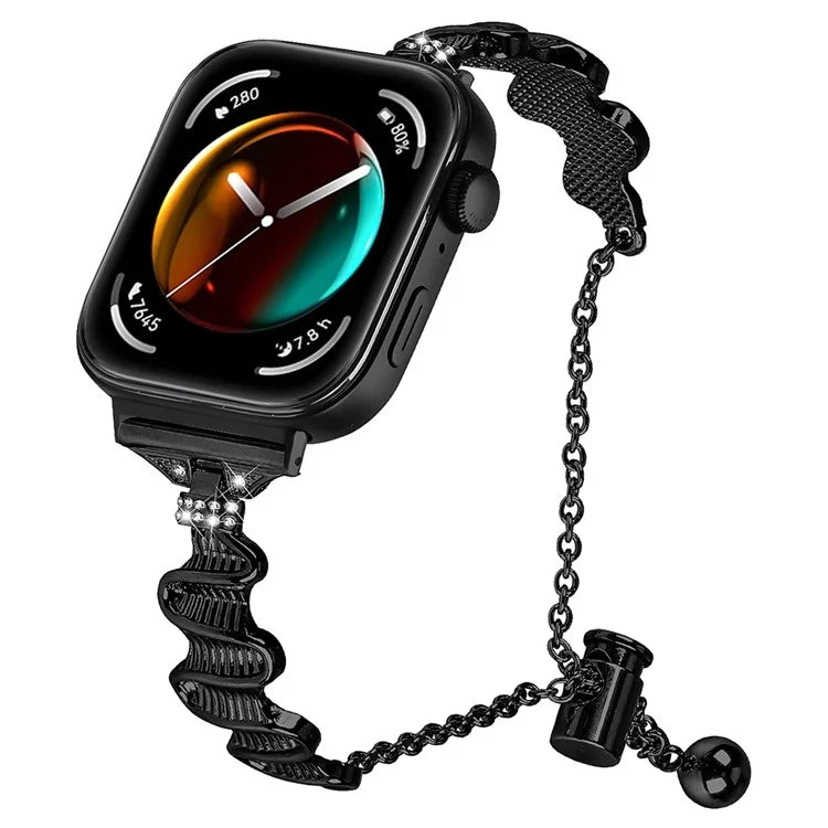 For Huawei Watch Fit 3 Rhinestone Decor Wave Shape Sliding Bracelet Watch Strap