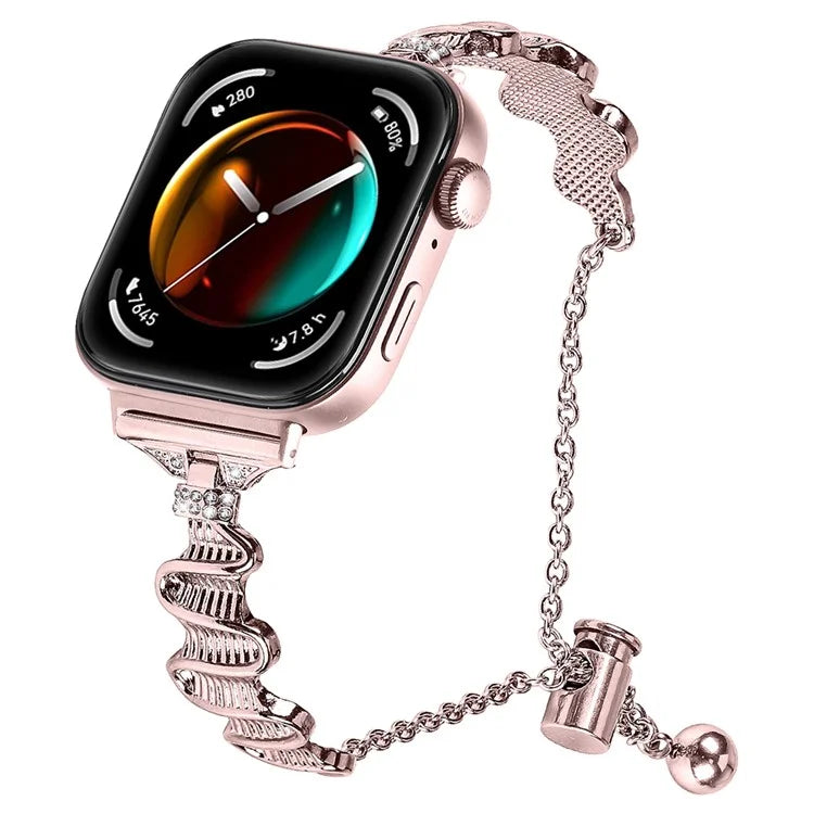 For Huawei Watch Fit 3 Rhinestone Decor Wave Shape Sliding Bracelet Watch Strap