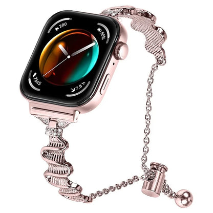 For Huawei Watch Fit 3 Rhinestone Decor Wave Shape Sliding Bracelet Watch Strap