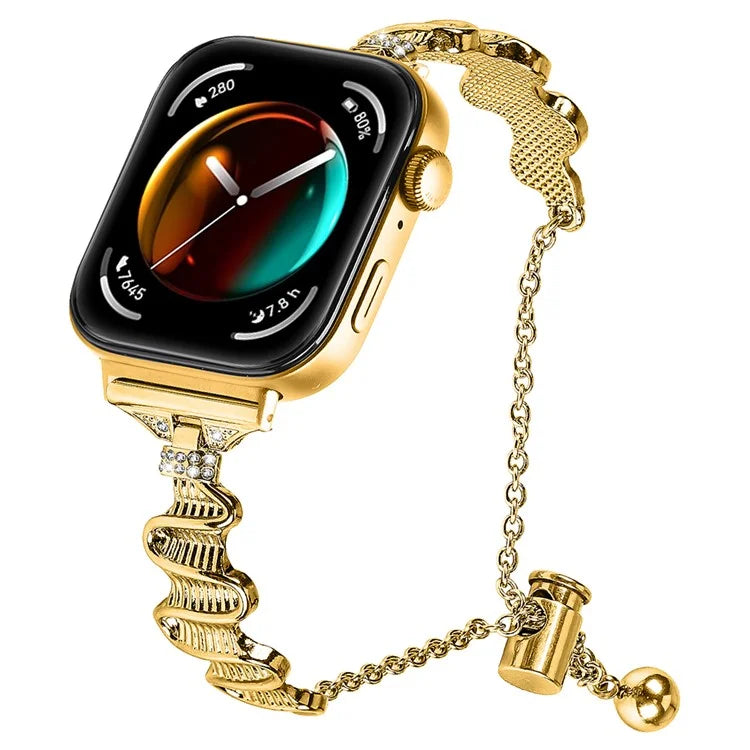 For Huawei Watch Fit 3 Rhinestone Decor Wave Shape Sliding Bracelet Watch Strap