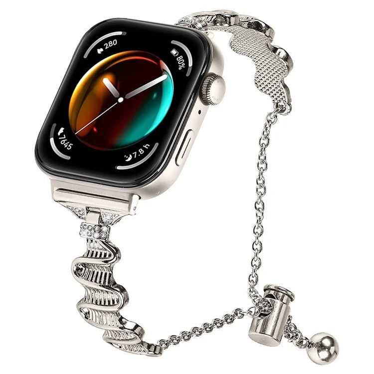 For Huawei Watch Fit 3 Rhinestone Decor Wave Shape Sliding Bracelet Watch Strap