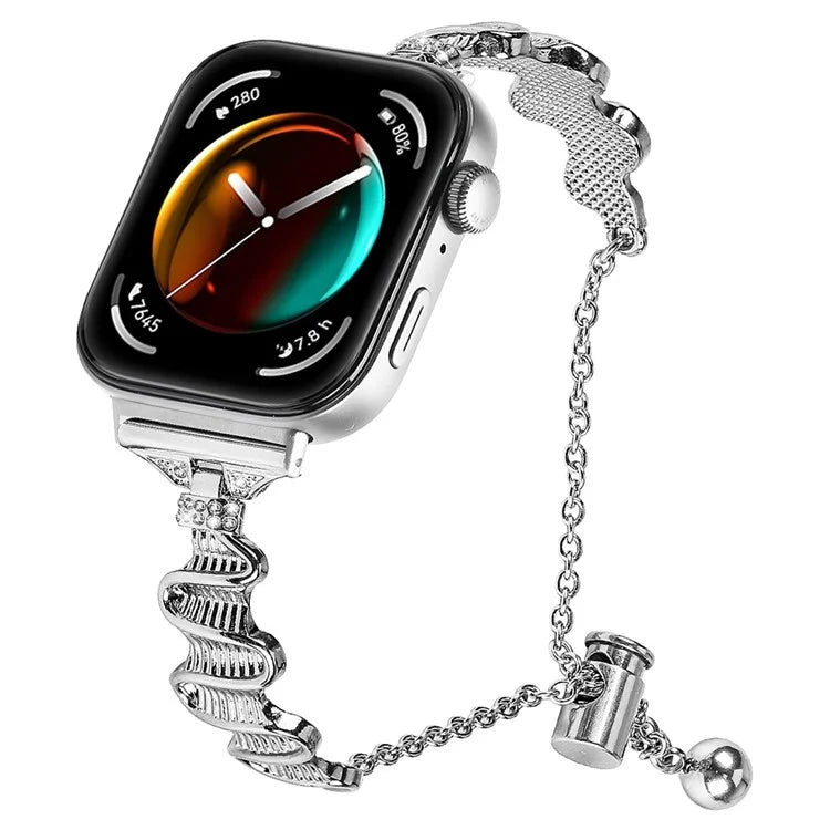 For Huawei Watch Fit 3 Rhinestone Decor Wave Shape Sliding Bracelet Watch Strap