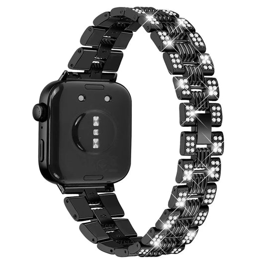 For Huawei Watch Fit 3 Rhinestone Decor Thread Texture Smart Watch Band Metal Wrist Strap