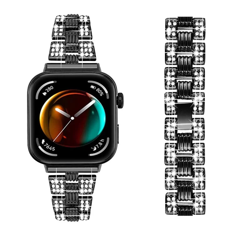 For Huawei Watch Fit 3 Rhinestone Decor Thread Texture Smart Watch Band Metal Wrist Strap