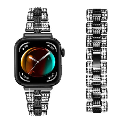 For Huawei Watch Fit 3 Rhinestone Decor Thread Texture Smart Watch Band Metal Wrist Strap