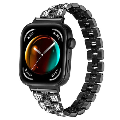 For Huawei Watch Fit 3 Rhinestone Decor Thread Texture Smart Watch Band Metal Wrist Strap