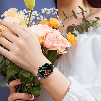 For Huawei Watch Fit 3 Rhinestone Decor Thread Texture Smart Watch Band Metal Wrist Strap