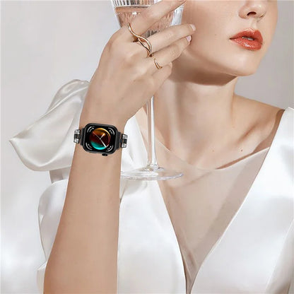 For Huawei Watch Fit 3 Rhinestone Decor Thread Texture Smart Watch Band Metal Wrist Strap