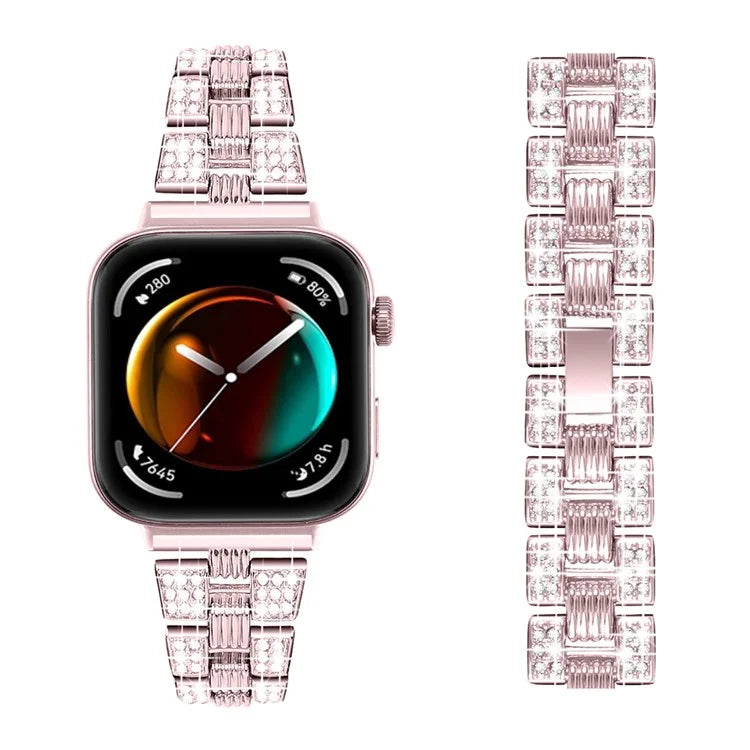 For Huawei Watch Fit 3 Rhinestone Decor Thread Texture Smart Watch Band Metal Wrist Strap