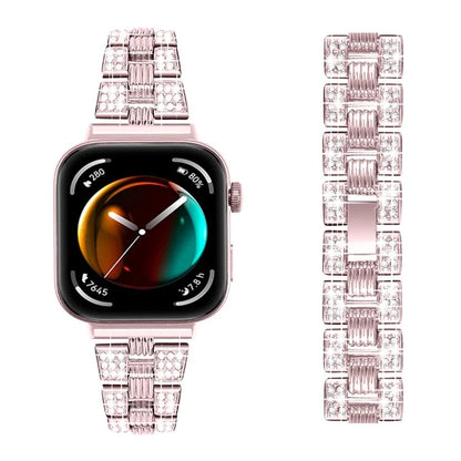 For Huawei Watch Fit 3 Rhinestone Decor Thread Texture Smart Watch Band Metal Wrist Strap