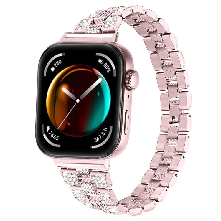 For Huawei Watch Fit 3 Rhinestone Decor Thread Texture Smart Watch Band Metal Wrist Strap