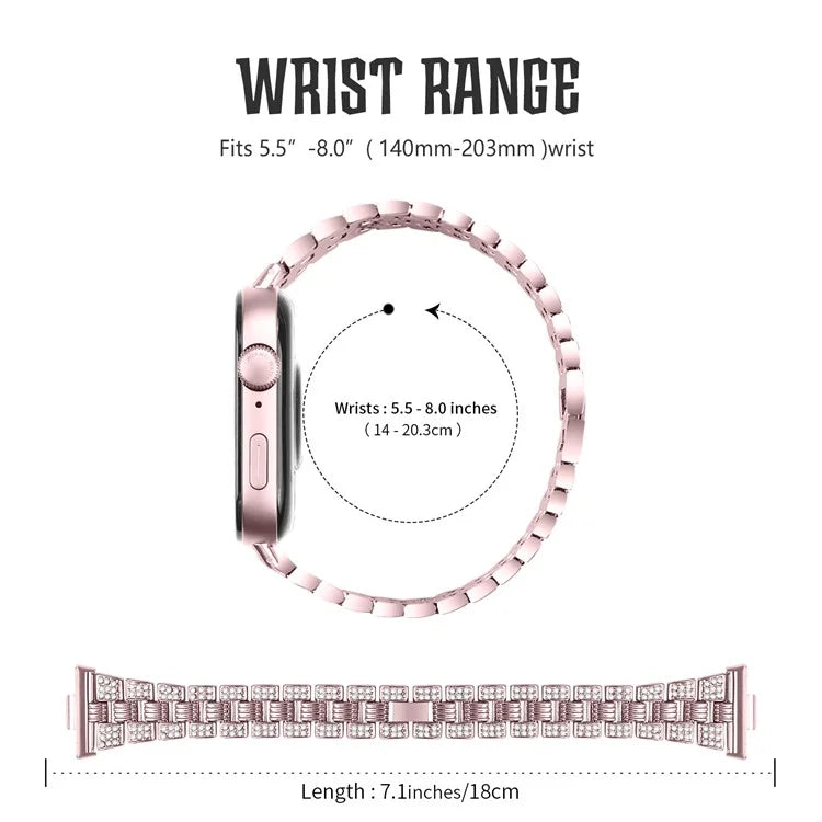For Huawei Watch Fit 3 Rhinestone Decor Thread Texture Smart Watch Band Metal Wrist Strap