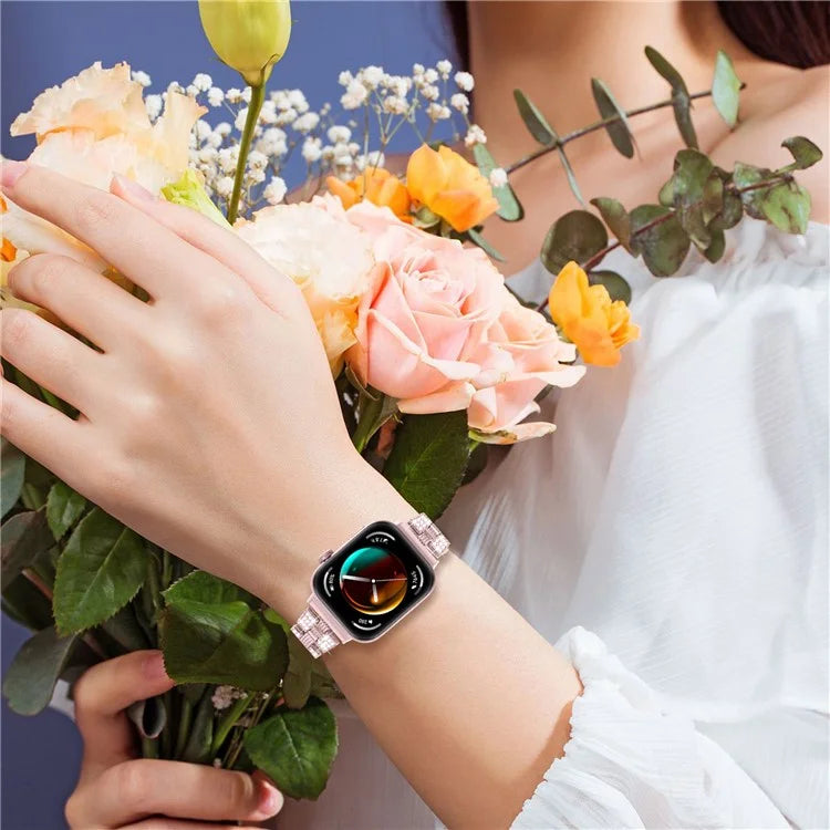 For Huawei Watch Fit 3 Rhinestone Decor Thread Texture Smart Watch Band Metal Wrist Strap
