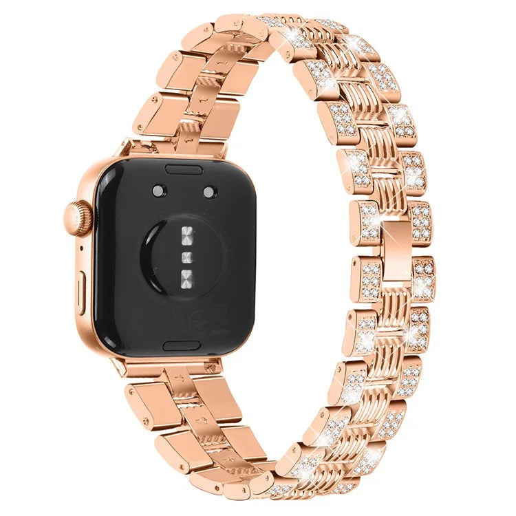 For Huawei Watch Fit 3 Rhinestone Decor Thread Texture Smart Watch Band Metal Wrist Strap
