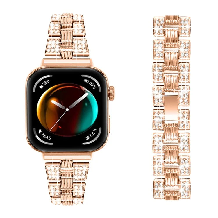 For Huawei Watch Fit 3 Rhinestone Decor Thread Texture Smart Watch Band Metal Wrist Strap