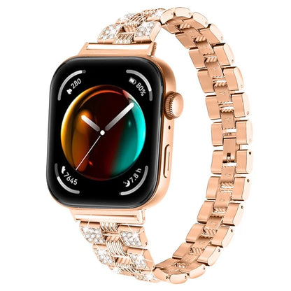 For Huawei Watch Fit 3 Rhinestone Decor Thread Texture Smart Watch Band Metal Wrist Strap