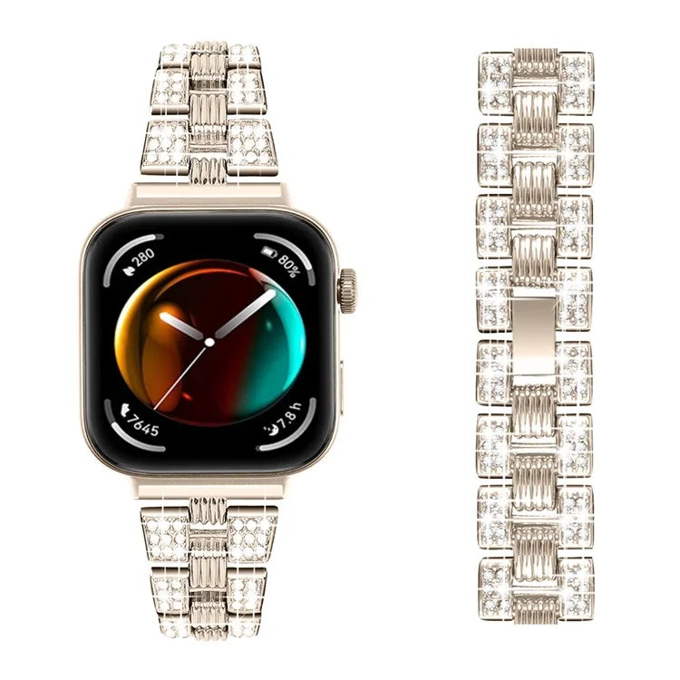 For Huawei Watch Fit 3 Rhinestone Decor Thread Texture Smart Watch Band Metal Wrist Strap