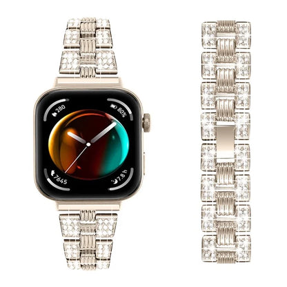 For Huawei Watch Fit 3 Rhinestone Decor Thread Texture Smart Watch Band Metal Wrist Strap