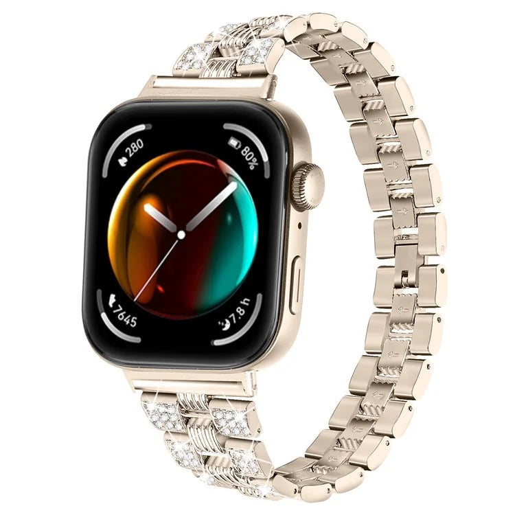 For Huawei Watch Fit 3 Rhinestone Decor Thread Texture Smart Watch Band Metal Wrist Strap