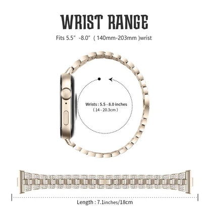 For Huawei Watch Fit 3 Rhinestone Decor Thread Texture Smart Watch Band Metal Wrist Strap