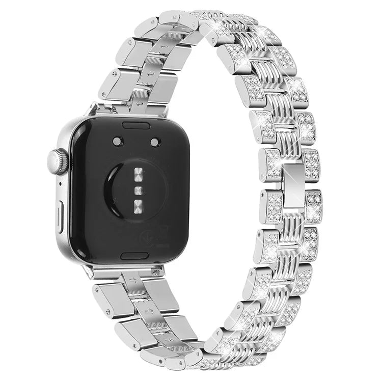 For Huawei Watch Fit 3 Rhinestone Decor Thread Texture Smart Watch Band Metal Wrist Strap
