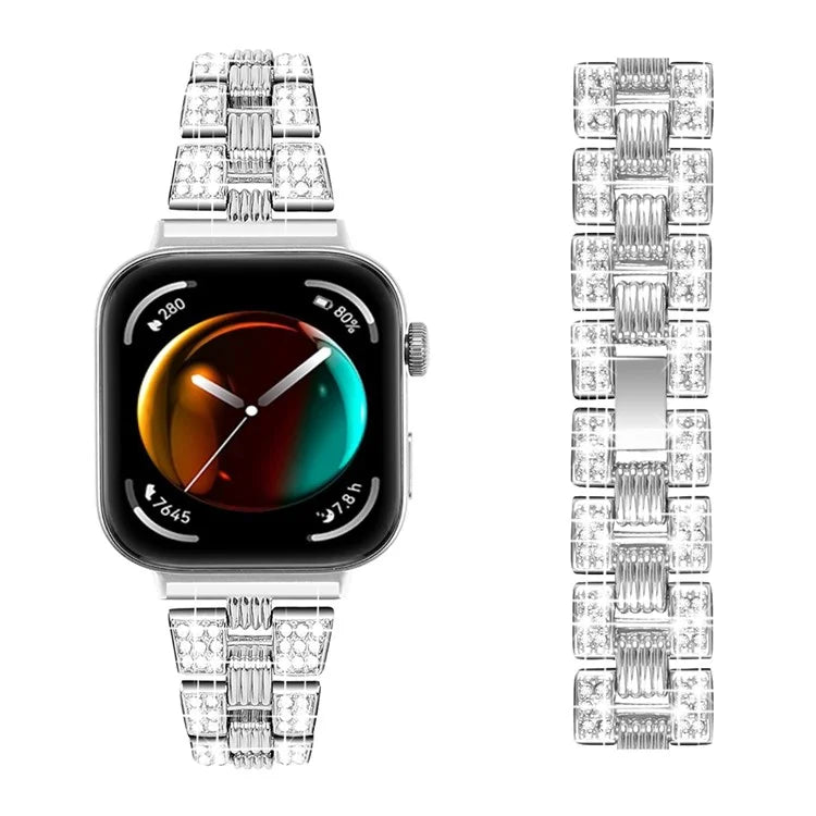For Huawei Watch Fit 3 Rhinestone Decor Thread Texture Smart Watch Band Metal Wrist Strap