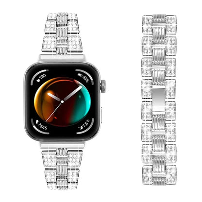 For Huawei Watch Fit 3 Rhinestone Decor Thread Texture Smart Watch Band Metal Wrist Strap