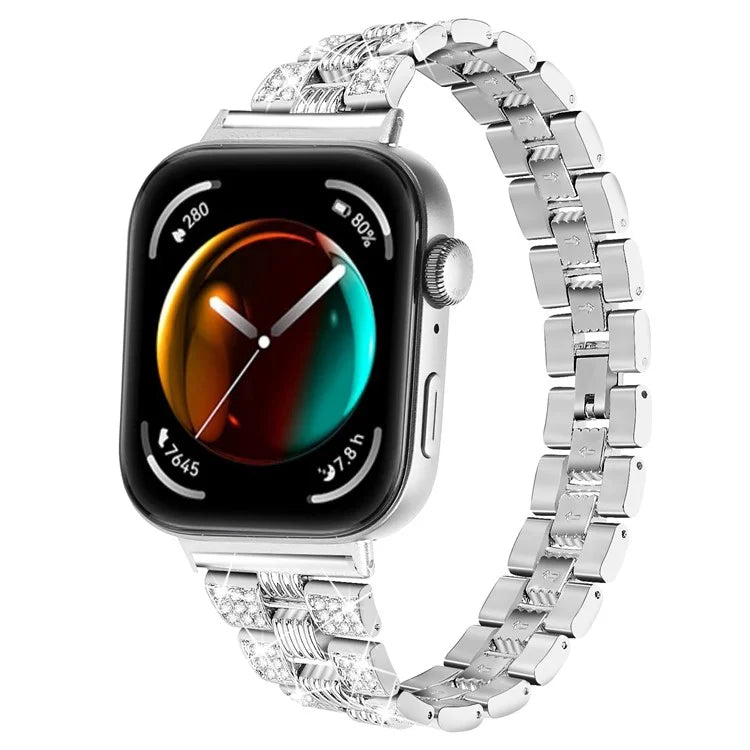 For Huawei Watch Fit 3 Rhinestone Decor Thread Texture Smart Watch Band Metal Wrist Strap