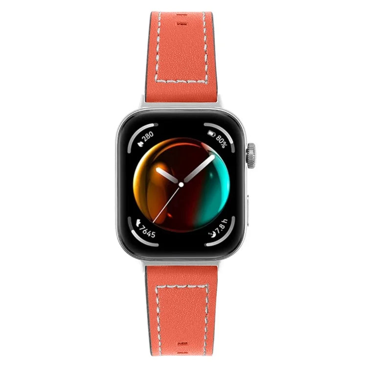 For Huawei Watch Fit 3 Watch Strap Stitching Lines Genuine Cow Leather Wrist Band