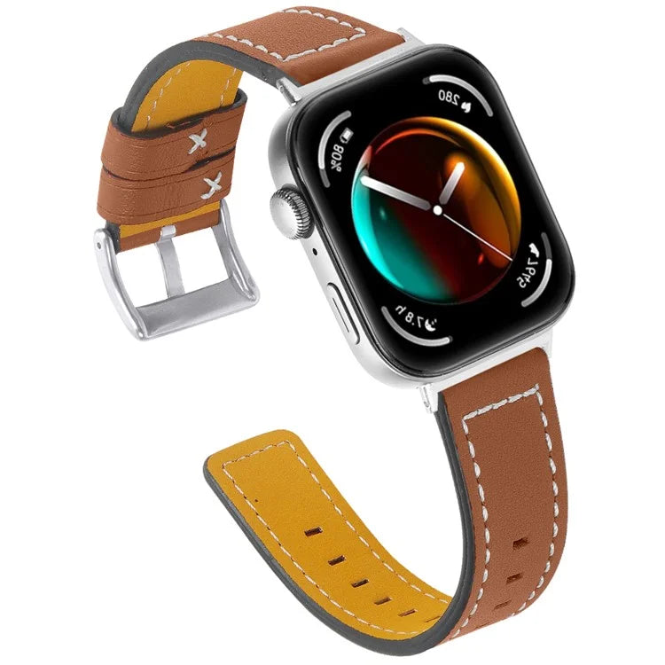 For Huawei Watch Fit 3 Watch Strap Stitching Lines Genuine Cow Leather Wrist Band