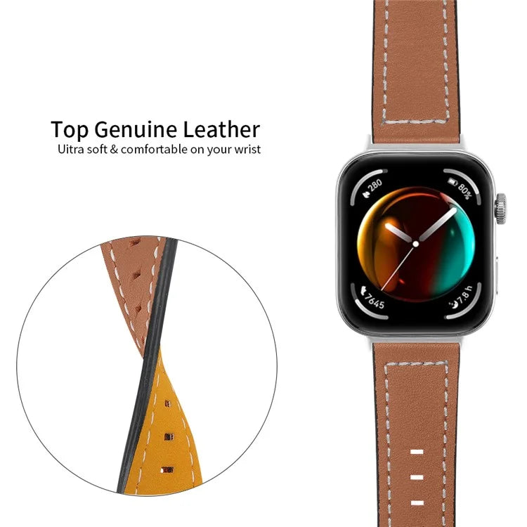 For Huawei Watch Fit 3 Watch Strap Stitching Lines Genuine Cow Leather Wrist Band