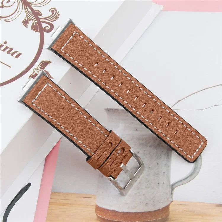For Huawei Watch Fit 3 Watch Strap Stitching Lines Genuine Cow Leather Wrist Band