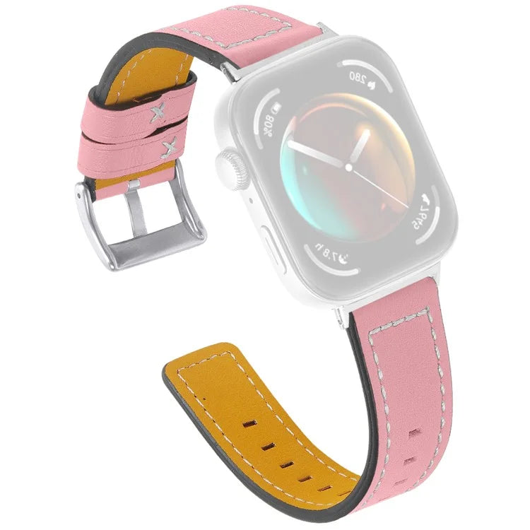 For Huawei Watch Fit 3 Watch Strap Stitching Lines Genuine Cow Leather Wrist Band