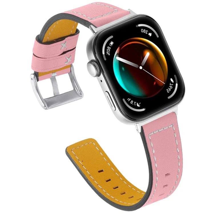 For Huawei Watch Fit 3 Watch Strap Stitching Lines Genuine Cow Leather Wrist Band