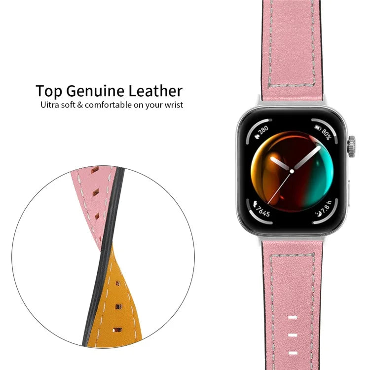For Huawei Watch Fit 3 Watch Strap Stitching Lines Genuine Cow Leather Wrist Band