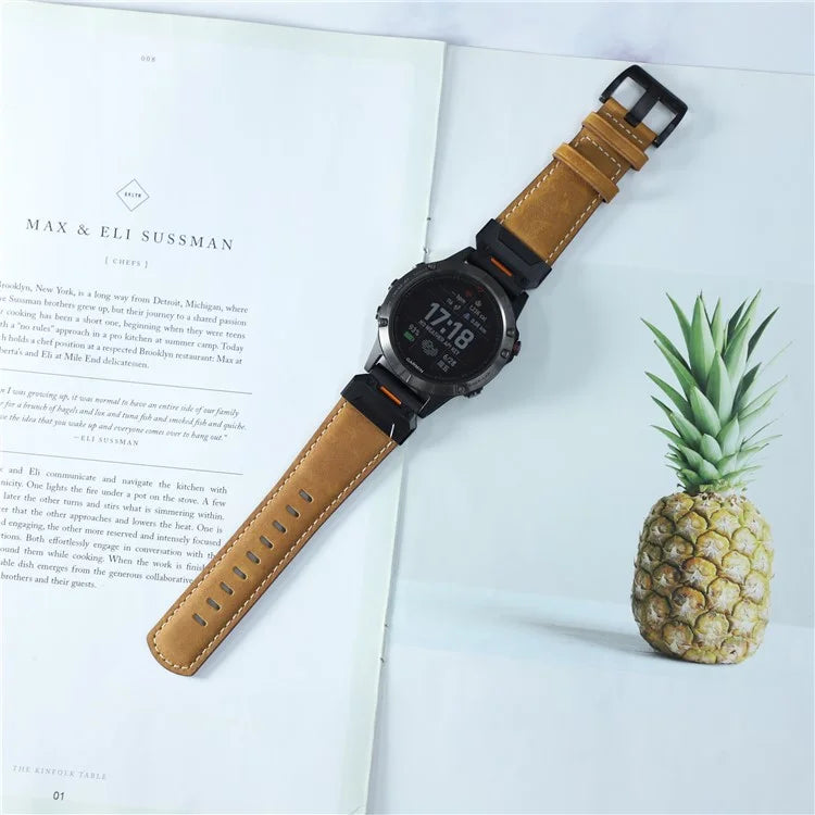 For Garmin Fenix 3 / 5 / 5X / 6X / 7X 26mm Universal Genuine Cow Leather Watch Band Replacement Strap