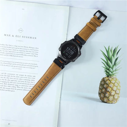 For Garmin Fenix 3 / 5 / 5X / 6X / 7X 26mm Universal Genuine Cow Leather Watch Band Replacement Strap