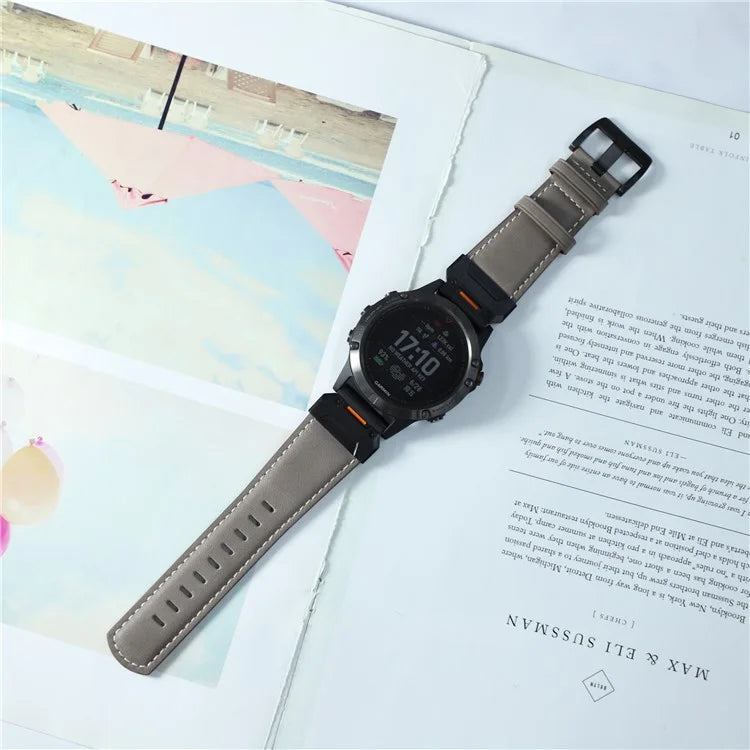 For Garmin Fenix 3 / 5 / 5X / 6X / 7X 22mm Universal Smart Watch Genuine Cow Leather Band Replacement Strap