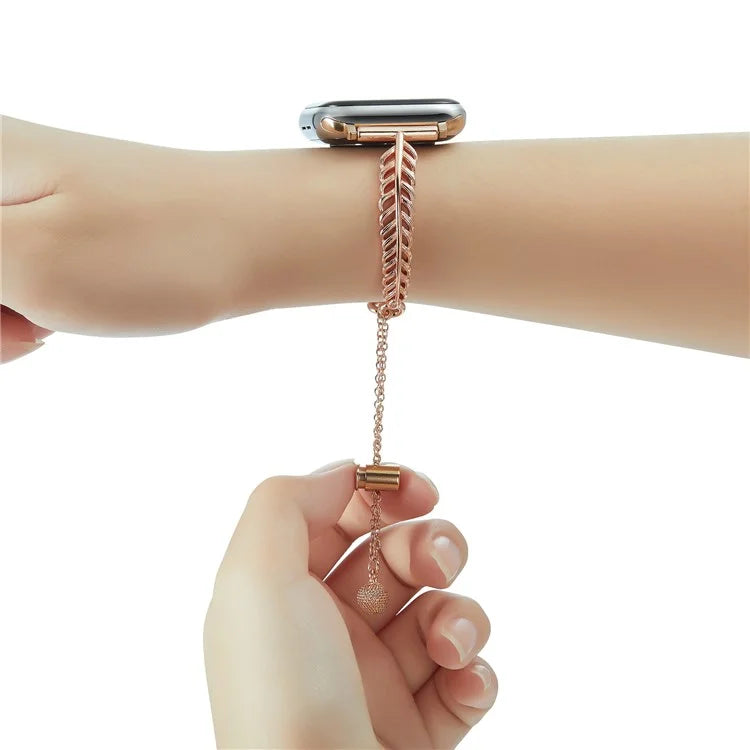 For Apple Watch Series 10 42mm / 9 8 7 41mm / SE (2023) SE (2022) SE 6 5 4 40mm / 3 2 1 38mm Feather Design Wrist Band Copper Watch Strap