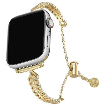 For Apple Watch Series 10 42mm / 9 8 7 41mm / SE (2023) SE (2022) SE 6 5 4 40mm / 3 2 1 38mm Feather Design Wrist Band Copper Watch Strap