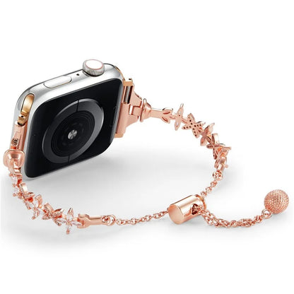 For Apple Watch Series 10 42mm / 9 8 7 41mm / SE (2023) SE (2022) SE 6 5 4 40mm / 3 2 1 38mm Copper Bracelet Zircon Four-Leaf Clover Watch Strap