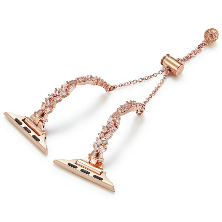 For Apple Watch Series 10 42mm / 9 8 7 41mm / SE (2023) SE (2022) SE 6 5 4 40mm / 3 2 1 38mm Rhinestone Decor Copper Bracelet Angel Wings Watch Strap