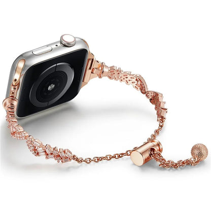 For Apple Watch Series 10 42mm / 9 8 7 41mm / SE (2023) SE (2022) SE 6 5 4 40mm / 3 2 1 38mm Rhinestone Decor Copper Bracelet Angel Wings Watch Strap