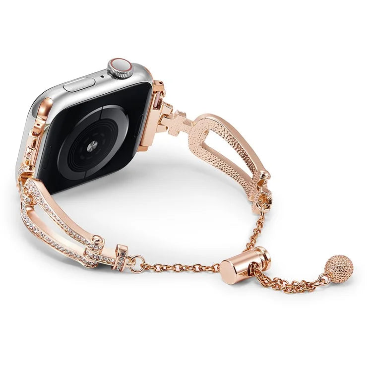 For Apple Watch Series 10 42mm / 9 8 7 41mm / SE (2023) SE (2022) SE 6 5 4 40mm / 3 2 1 38mm Rhinestone Decor Bracelet U-Shape Zinc Alloy Watch Strap